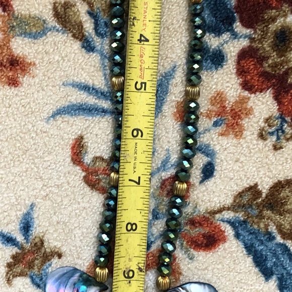 VTG  ABALONE NECKLACE W/ GOLD & GLASS FACETED BEADS 22" & MATCHING EARRINGS SET - Picture 7 of 17